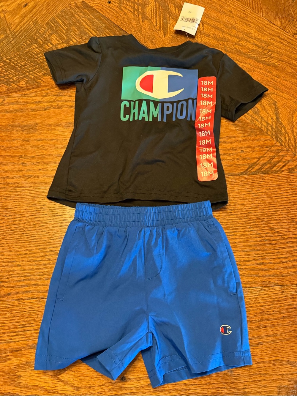 Champion Toddlers Tee & Blue Shorts Set Sz 18 months